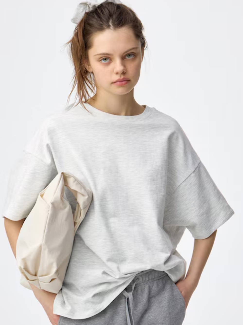 GU Dolman Sleeve Oversized Tee Light Gray NWT 60% Cotton Size L
